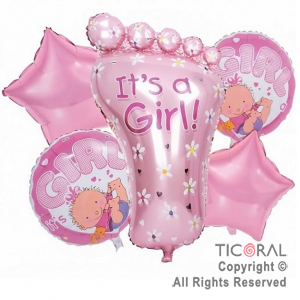 SET DE GLOBOS METALIZADO IT�S A GIRL PIECITO 5 UNIDADES